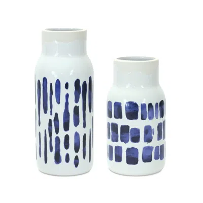 Houzbling Vase (set Of 2) 4.25"d X 8"h, 4.25"d X 10"h Ceramic In Blue