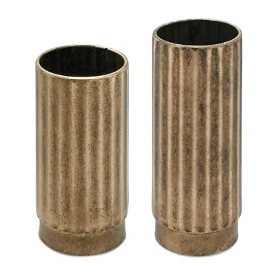 Houzbling Vase (set Of 2) 9.25"h, 11"h Iron In Brown