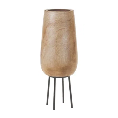 Houzbling Vase W/stand 5.5"d X 15"h Wood In Brown