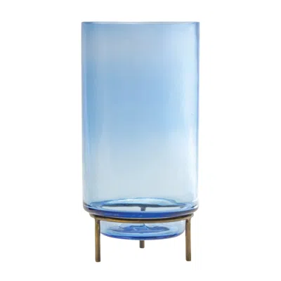 Houzbling Vase W/stand 5"d X 10"h Glass/iron In Blue