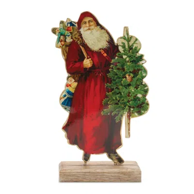 Houzbling Vintage Santa On Base 8"h Iron/wood In Brown