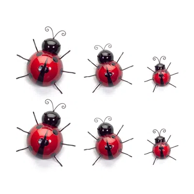 Houzbling Wall Mountable Ladybugs (set Of 6) 3.75"h, 3"h, 2.25"h In Red