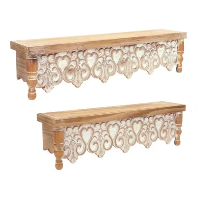 Houzbling Wall Shelf (set Of 2) 22.5"l X 6"w X 5.75"h, 28.5"l X 6.5"w X 5.75"h Wood In Gold