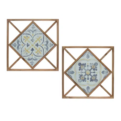 Houzbling Wall Tile (set Of 2) 14.25"sq Mdf/metal In Brown