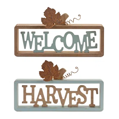 Houzbling Welcome And Harvest Sign (set Of 2) 10"l X 5.5"h Mdf/tin