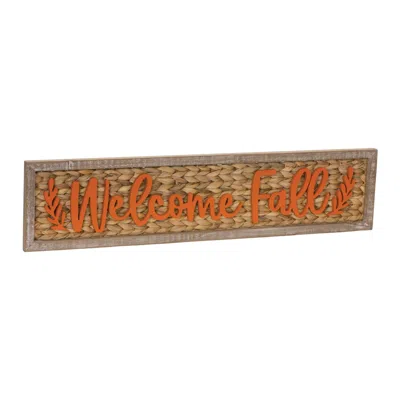 Houzbling Welcome Fall Sign 32"l X 7.5"h Wood/water Hyacinth