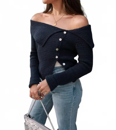How Very Loved Lillian Ribbed Knit Long Sleeve Cardigan In Navy In Blue