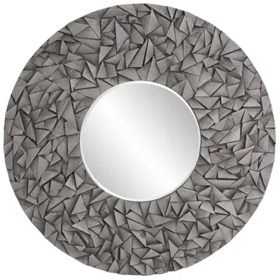 Howard Elliott Gray Round 38" Pablo Mirror With Wood Mosaic Frame