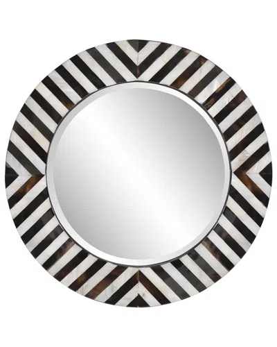 Howard Elliott Julianna Round Horn & Shell Tiled Mirror In Black