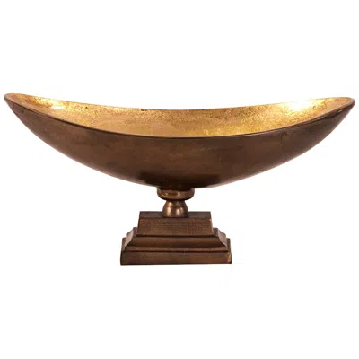 Howard Elliott Large Bronze With Gold Oblong Footed Bowl