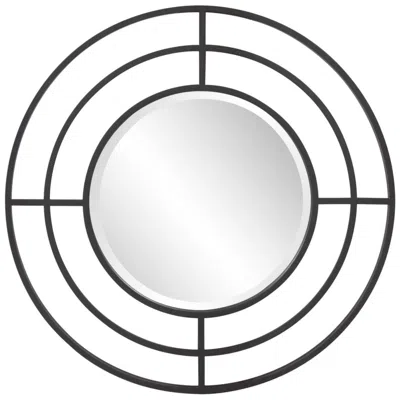 Howard Elliott Round Matte Black Bullseye Mirror With Geometric Iron Frame