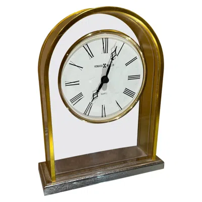 Pre-owned Howard Miller Mid Century Modern  Jefferson Tabletop Clock Brass In Gray