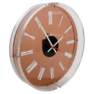 Pre-owned Howard Miller Rare 1970s Vintage  Mcm Floating Lucite Wall Clock - Roman Numerals In Brown