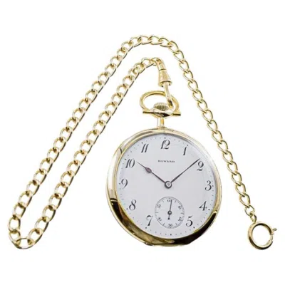 Pre-owned Howard Yellow Gold Filled Open Faced Pocket Watch With Original Enamel Dial 1918