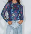 Howdy Hannah Neon Cowboy Mesh Top In Navy In Blue