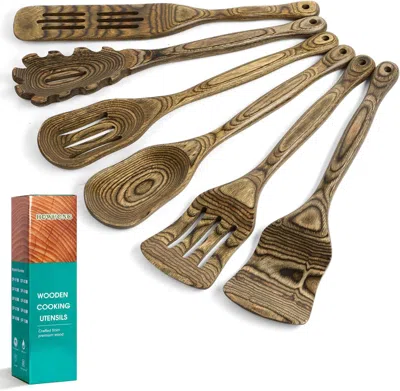 Howhong Pakkawood 6-piece Wooden Cooking Utensil Set - Wood Kitchen Utensil Set, Wooden Spoons For Cooking A In Brown