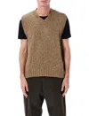 Howlin' Sleeveless V Neck Ribbed Knit Vest In Brown