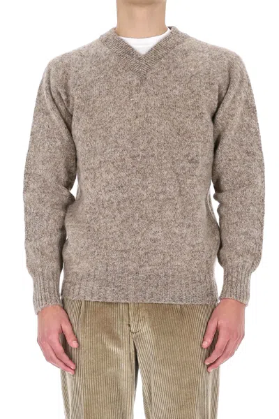 Howlin' Shetland Boxy Fit Wool V-neck Sweater In Brown