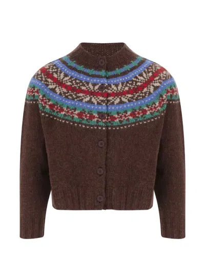 Howlin' Howlin Wool Cardigan With Jacquard Pattern In Brown
