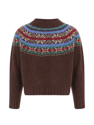 Howlin' Howlin Wool Sweater With Jacquard Pattern In Brown