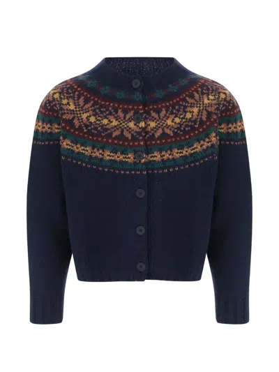 Howlin' Howlin Wool Cardigan With Jacquard Pattern In Blue