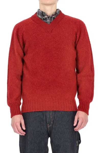 Howlin' Shetland Boxy Fit Wool V-neck Sweater In Red