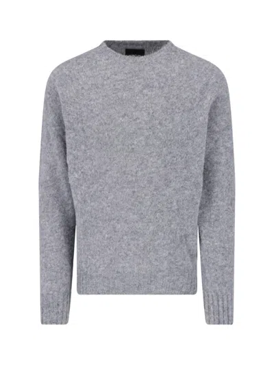 Howlin' Grey Fine Wool Ribbed Crewneck Sweater In Gray