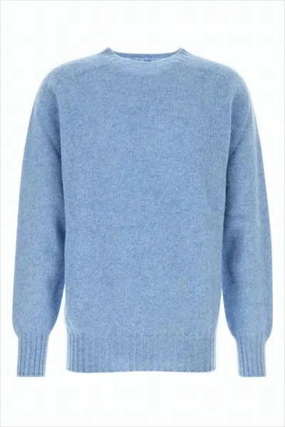 Howlin' Light Blue Relaxed Fit Wool Sweater With Classic Crew Neck
