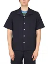 Howlin' Cotton Shirt Bowling Neck Short Sleeves In Navy Blue