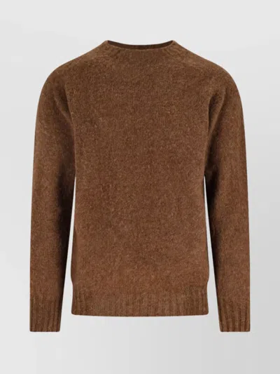 Howlin' Ribbed Cuff Crewneck Sweater With Hem Detail In Brown