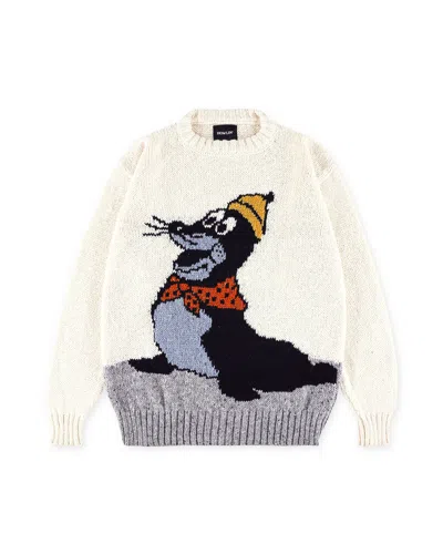 Howlin' Seal Jacquard Mohair-wool Crewneck Sweater In White