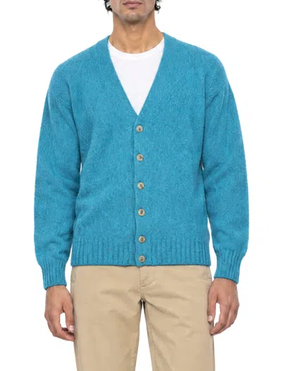 Howlin' Howlin Shetland Wool Textured V-neck Button Cardigan In Splash
