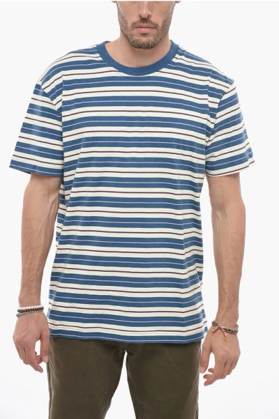 Howlin' Striped Crew-neck T-shirt With Rib Detail In Blue