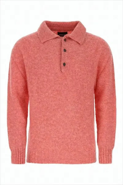 Howlin' Textured Wool Sweater With Classic Polo Collar In Pink