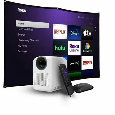 Hp Cc180  3in1 Video Projector With Roku Express And Screen In White