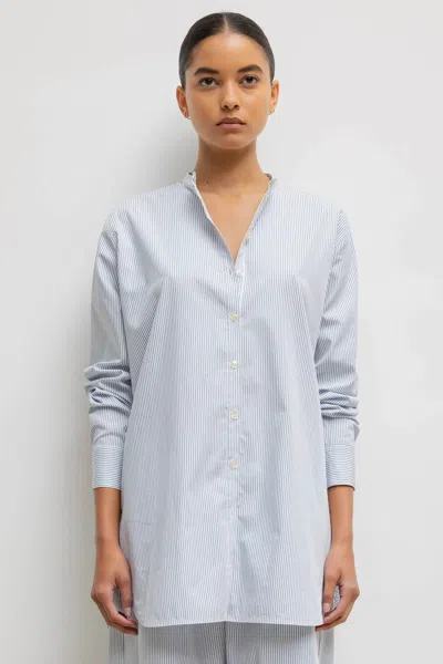 Leset Yoshi Collarless Button Down In Seaside Stripe