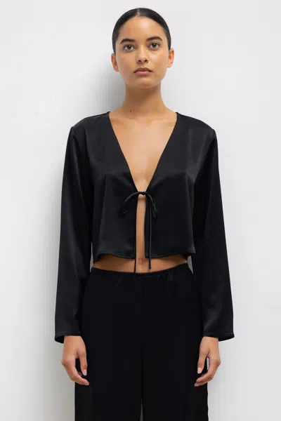 Leset Barb Long Sleeve Tie Top In Black