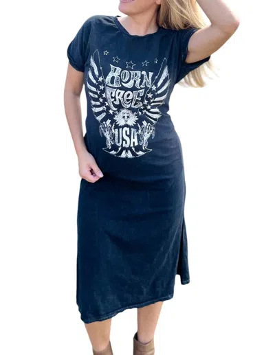 Hrt & Luv Born Free Usa Graphic Dress In Mineral Black In Multi