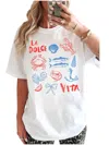 Hrt & Luv La Dolce Vita Washed Graphic Tee In White In White
