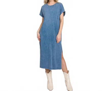 Hrt & Luv Short Sleeve Midi Dress In Mineral Denim In Blue