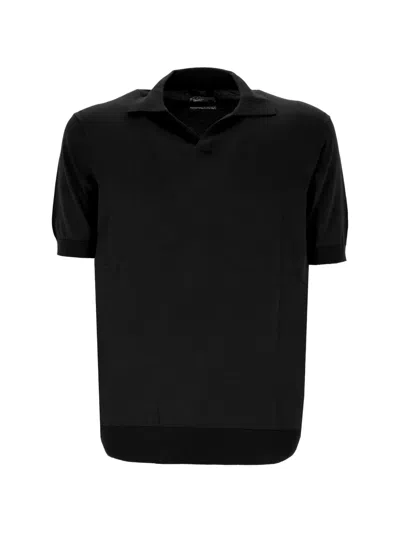 Hōsio Fine-knit Collared T-shirt In Black