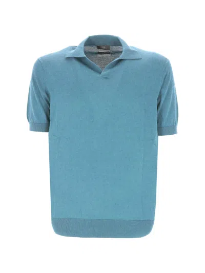 Hōsio Fine-knit Collared T-shirt In Blue