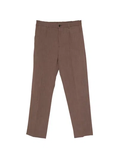 Hōsio Herringbone-pattern Pleated Trousers In Brown