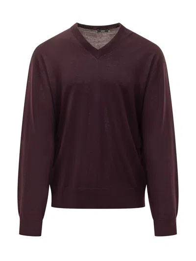 Hōsio Hosio Overfit V-neck Knit Pull-over In Vinaccia