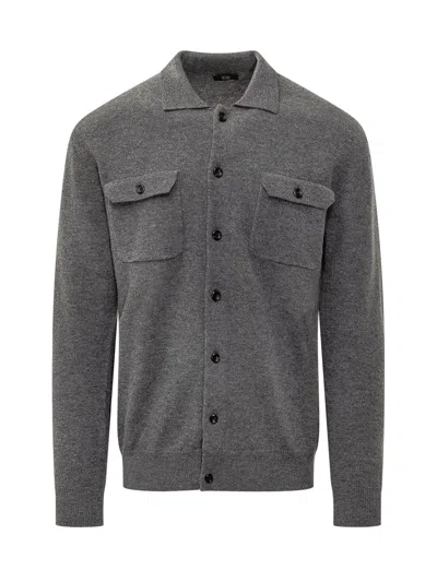 Hōsio Hosio Wool Blend Cardigan Polo In Gre Mel