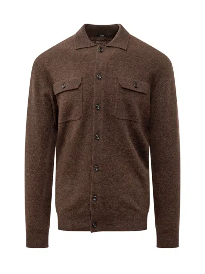 Hōsio Hosio Wool Polo Cardigan In Coccio
