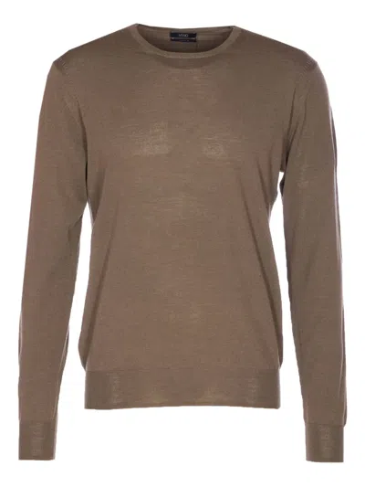 Hōsio Long-sleeve Crew-neck Sweater In Brown