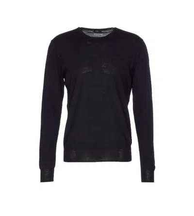 Hōsio Long-sleeve Crew-neck Sweater In Black