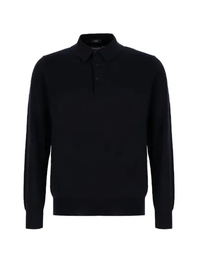 Hōsio Long-sleeved Cotton Polo Shirt In Blue