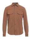 HŌSIO HŌSIO MAN SHIRT BROWN SIZE 38 COTTON, POLYAMIDE, ELASTANE